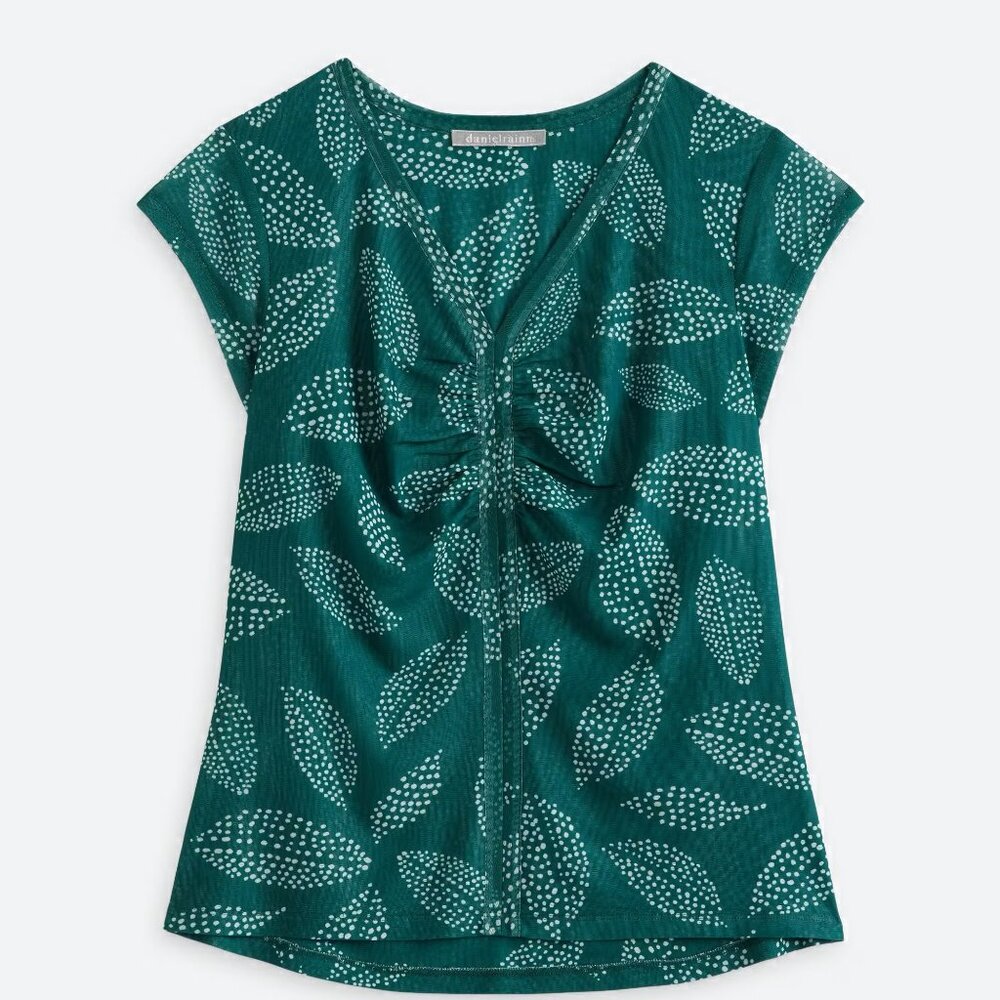 Daniel Rainn Dark Green Leaf Pattern Blouse - NWT - Medium